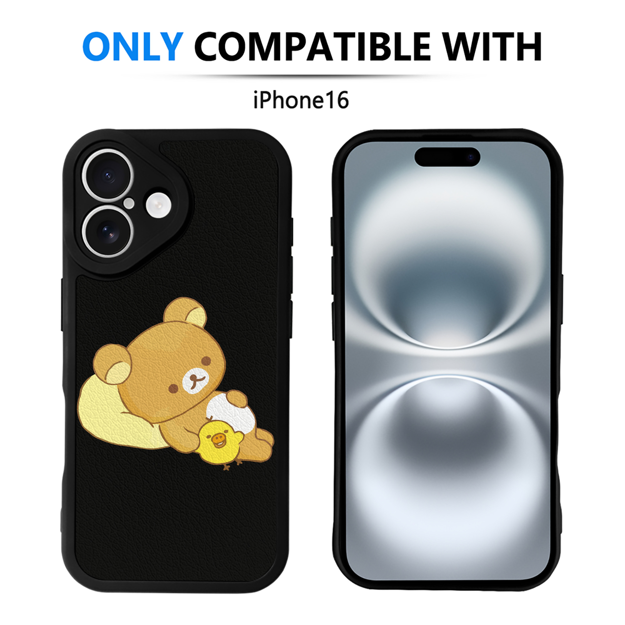 （画像用） リラックマ リラックマ キイロイトリ Rilakkuma Korilakkuma Kiiroitori 【iPhone 16シリーズ対応】シリコンスマホケース（レザー調） 材質：シリコン